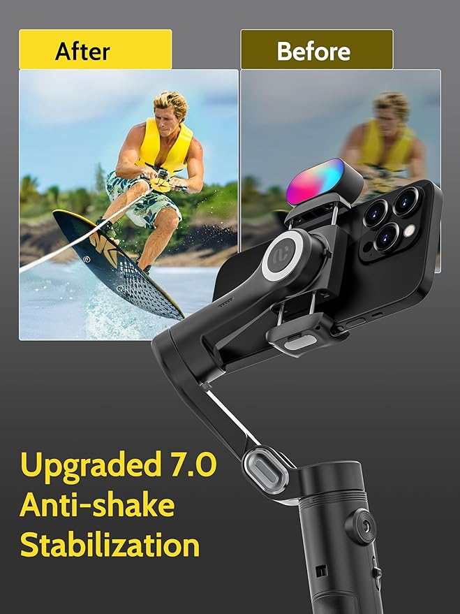 3-Axis Gimbal Stabilizer for iPhone & Android w/RGB Light, Handheld Phone Gimbal for Video Recording w/AI Tracking,1/4 Thread, Extendable Tripod, Padded Carry Bag(Smart X Complete Combo1)