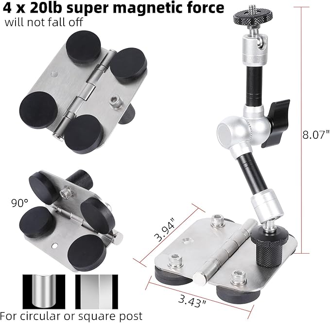 Magnetic Phone Fence Post Mount + Fence Clip Kit for Gamechanger for Mevo Start, GoPro, iPhone, DJI Osmo Pocket 3 and Action Cameras, for Recording Baseball,Softball and Tennis Games