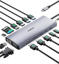 USB C Docking Station 4 Monitor,14 in 1 Laptop Docking Station 3 Monitor Quad Display USB C Hub Multiport Adapter with 2HDMI 4K+DP+VGA+Ethernet+6USB+100W PD+SD/TF+Audio,USBC Dock for Windows Laptop
