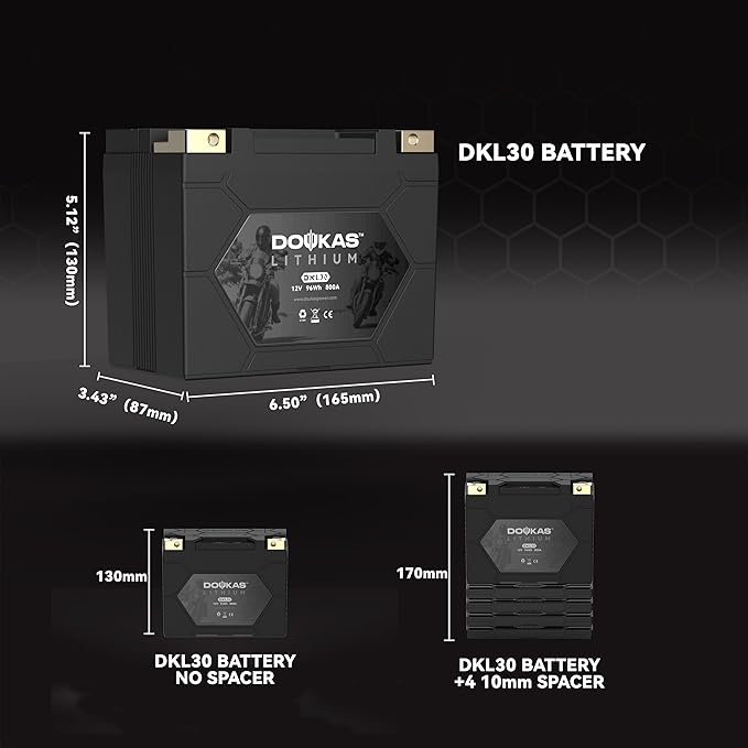 DKL30 800A LiFePO4 Motorcycle Lithium Battery, 12V 8Ah Powersports Battery, Compatible Jet Ski, Quad, Lawn Mower, Scooter, Generator Battery, Snowmobile