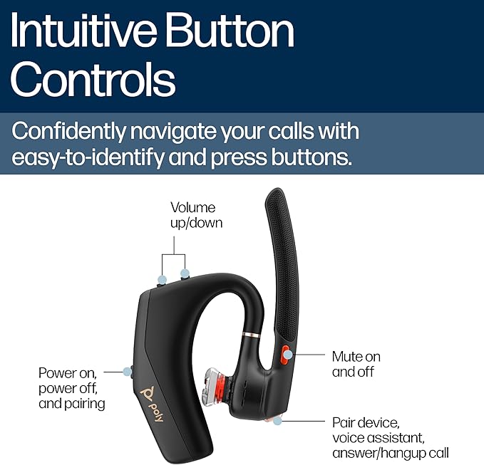 POLY Voyager Legend 50 UC Bluetooth Headset with Charging Case - 4 Noise-Canceling Mics, AI NoiseBlockAI & WindSmart Tech - Bluetooth Headphones with Mic, Smart Call Controls, All-Day Comfort