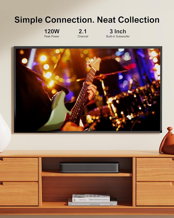 ULTIMEA 2.1ch Compact Sound Bar for TV, Built-in Subwoofer, APP Control, Peak Power 120W, All-in-one PC Sound bar for Game, 16 Inches Bluetooth 5.3 TV Sound Bar, Opt/AUX/Wall Mount, Solo B30 Pro