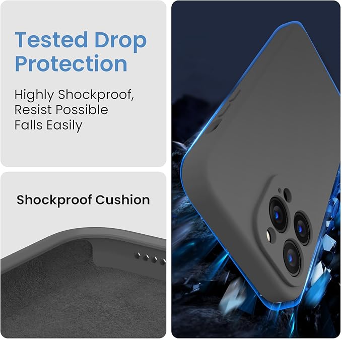 FireNova Designed for iPhone 13 Pro Max Case, Silicone [Camera Protection] Phone Case with [2 Screen Protectors], Soft Anti-Scratch Microfiber Lining Inside, 6.7 inch, Space Gray