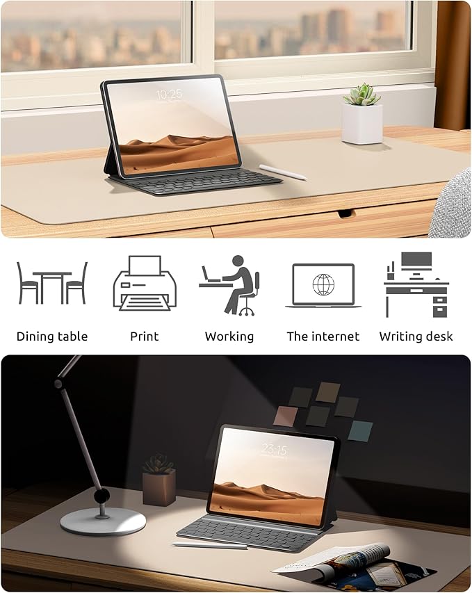 YSAGi Leather Desk Pad Protector, Office Desk Mat, Large Mouse Pad, Non-Slip PU Leather Desk Blotter, Waterproof Laptop Desk Writing Pad for Office and Home (23.6" x 13.8", Eggshell)