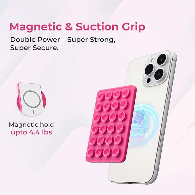 Sucky Upgraded Magnetic Suction Cell Phone Grip for MagSafe Case, Silicone Octo Cup Buddy Holder, Durable Magnet Phone Accessory for iPhone and Android (Black)