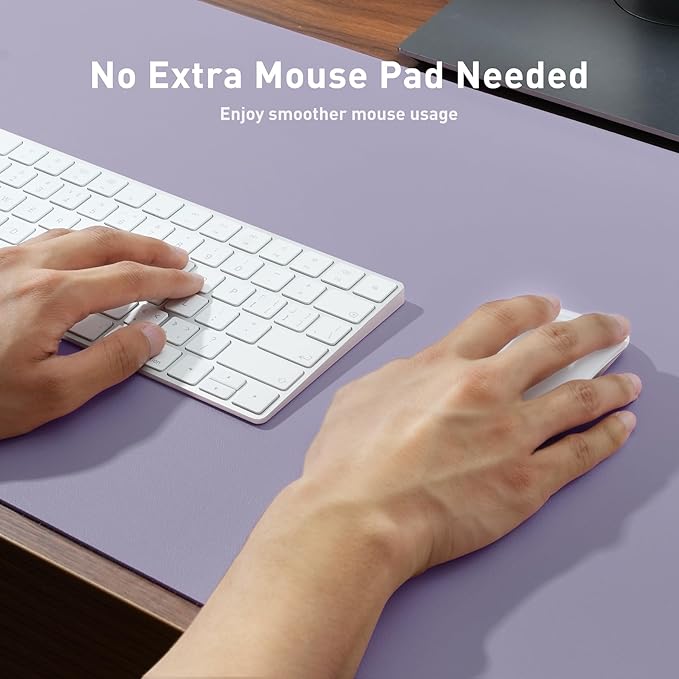 Leather Desk Pad Protector, Mouse Pad, Office Desk Mat, Non-Slip PU Leather Desk Blotter, Laptop Desk Pad, Waterproof Desk Writing Pad for Office and Home (48"x17", Lavender)