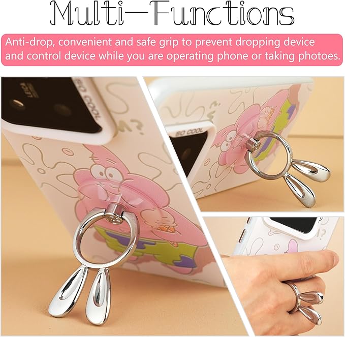 Rabbit Phone Grip - EI Sonador Clear Cell Phone Ring Holder Transparent Stand Finger Sticky Grip (2 Gold Rabbit)