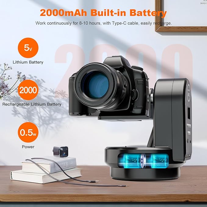 Soonpho M2 Motorized Rotating Panoramic Tripod Head, Remote Control Pan Tilt Head with Remote Control and Mobile Phone Clip for DSLR Cameras, Camcorders, Smartphones, Tripod,