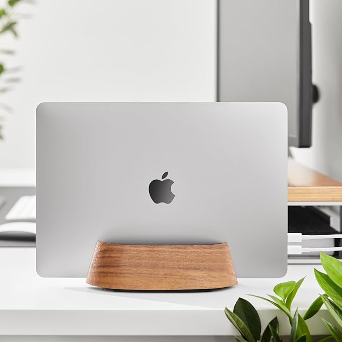 HumanCentric Vertical Laptop Stand in Black Walnut Wood, Upright Adjustable Holder and Dock, Laptop Vertical Stand Fits MacBook Pro and Other Laptops .5" to 1.5", Clamshell Compatible