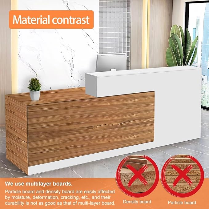 Reception Desk with Counter Modern Checkout Counter with Lockable Drawer Keyboard Tray Receptionist Desk for Office Salon Reception Table A Left 51inch/130cm
