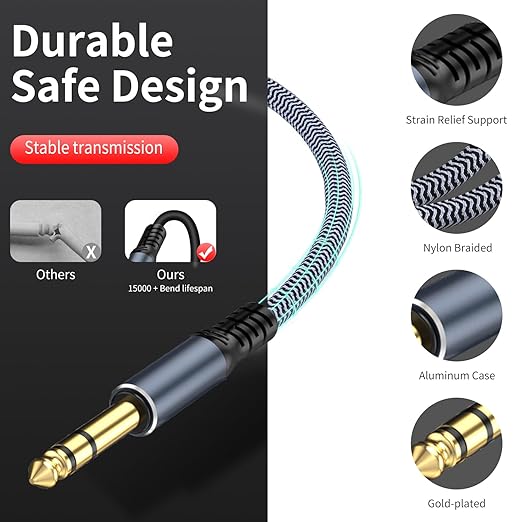 1/4 inch Extension Cable 15ft, 1/4" inch Male to Female Stereo Guitar Extension Cable