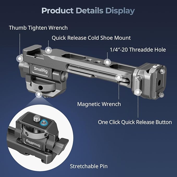 SMALLRIG HawkLock Quick Release Adjustable Camera Monitor Mount, NATO Rail and Cold Shoe, Tilt 165° Adjustable, for DJI RS 4 Mini/RS 4 Pro/RS 4 /RS 3 Mini/RS 3 Pro/RS 3 /RSC 2 /RS 2 Stabilizers