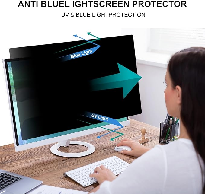 32 Inch Computer Privacy Screen Shield [2 Pack] for 16:9 Widescreen Desktop Monitor - Anti-Glare Blue Light Privacy Filter and Anti Spy Privacy Screen Protector Film