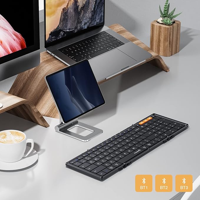 ProtoArc Foldable Bluetooth Keyboard, XK01 Folding Wireless Portable Keyboard with Numeric Keypad, Full-Size Travel Keyboards for iPad Tablet Smartphone Laptop PC Windows iOS Android, Black