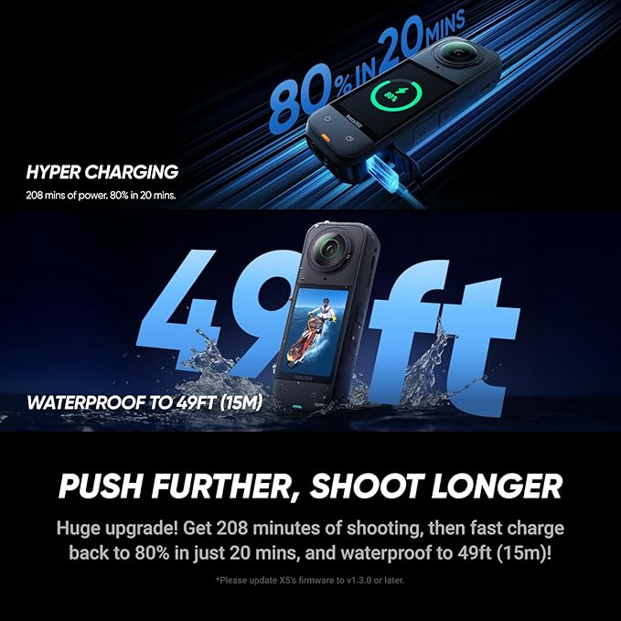 Insta360 X5 Get-Set Bundle - Waterproof 8K 360° Action Camera, Leading Low Light, Invisible Selfie Stick Effect, Rugged and Replaceable Lens, 3-Hour Battery, Built-in Wind Guard, Stabilization