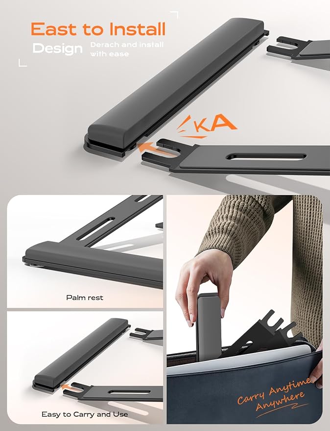 Laptop Stand for Desk, Metal Laptop Stand with Wrist Support, Ergonomic Detachable Laptop Riser, Aluminum Protable, Computer Stand for MacBook Air Pro, HP, Dell, XPS, HP (10-17") Laptops - Black