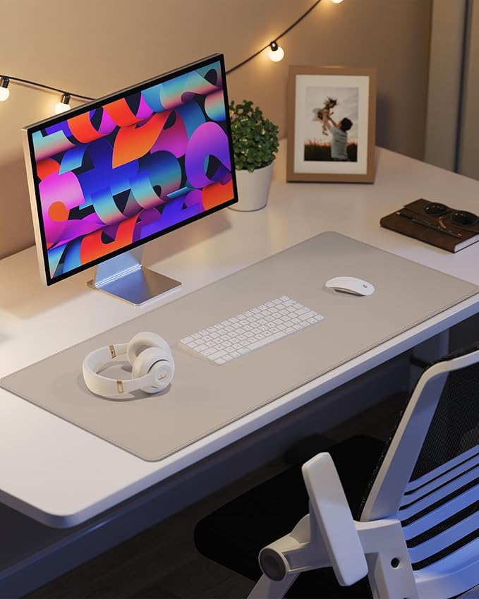 Non-Slip Desk Pad,Desk mat,Large Mouse Pad,Office Desk mat,Waterproof PU Leather Desk Blotter Mat,Laptop Desk Pad,Desk Writing Pad for Office and Home (Beige, 24" x 13.7")