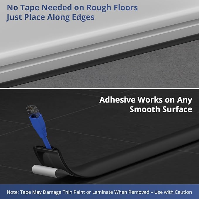 ZhiYo 10ft Cord Covers for Wires on Floor, Cord Hider Floor Hide Extension Cords, Soft PVC Cable Cover Cable Protector, Cable Cavity W0.62in, H0.31in, Black