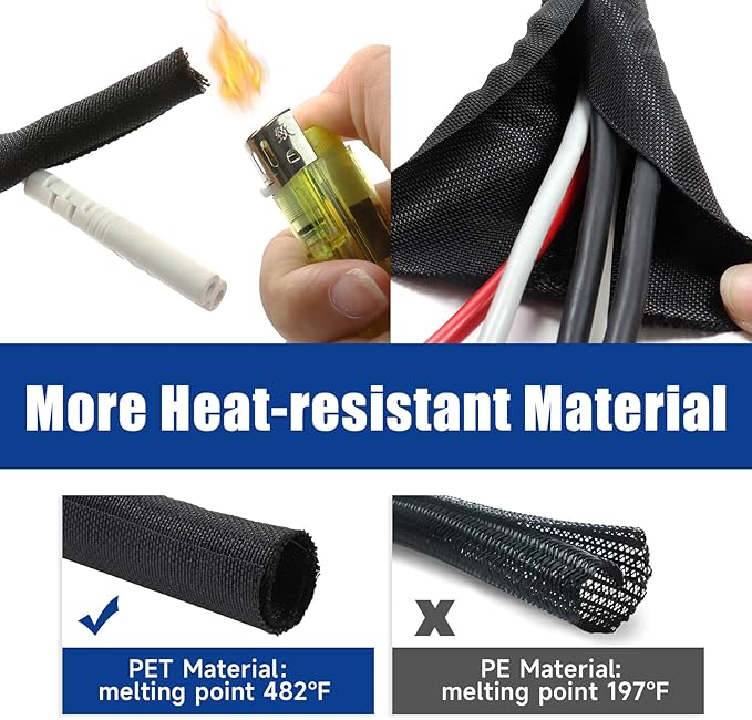 Black Braided Wire Loom Mesh Woven Split Sleeving for Automotive Wires/Audio Video Cables/Office Harness/Multi-Cable Strings (1/4" - 68 Feet)