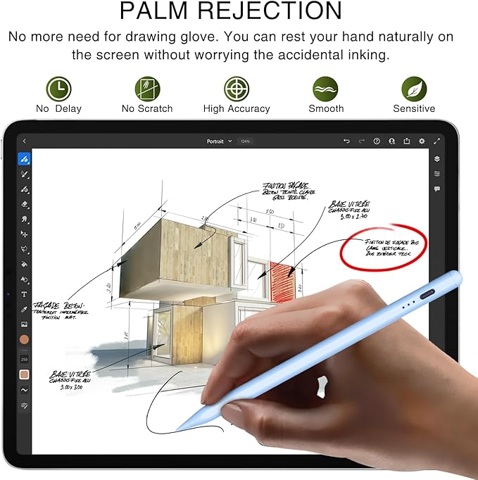 Pen for iPad 2018-2025, HATOKU 15 Mins Fast Charging Pencil 1st Gen with Tilt & Palm Rejection Compatible with iPad Air 3/4/5/M2/M3, iPad mini 5/6, iPad 6/7/8/9/10/11, iPad Pro 11"/12.9"/M4 (Blue)
