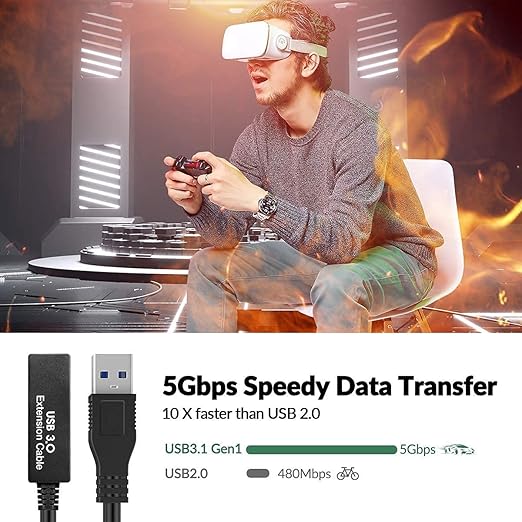 25Feet Active USB 3.0 extension cable,USB 3.0 Extension Cord A-Male A-Female,With Expansion Chipset Signal Boosters, Compatible With Oculus Quest 3,VR, Xbox, PS4, Webcam,etc.