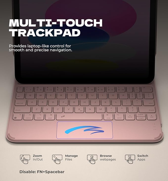 Dexnor for iPad (A16) 11th/10th Generation Case with Keyboard Ultra-Light Magnetic Detachable Folio Keyboard Cover Multi-Touch Trackpad Backlit for iPad 10th Gen 10.9" (2022)/11th Gen (2025), Pink