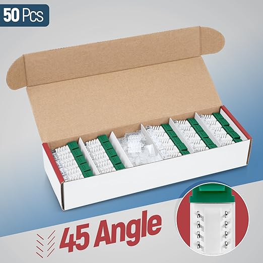 Everest 45° Angled RJ45 Cat6 Keystone Jacks 50-Pack in Green - Slim Profile Female RJ45 Connectors - Cat 6 Keystone Jack - Compatible with 45° Angled Speed Termination Tool - 45Term (B0BL3GS7ZY)