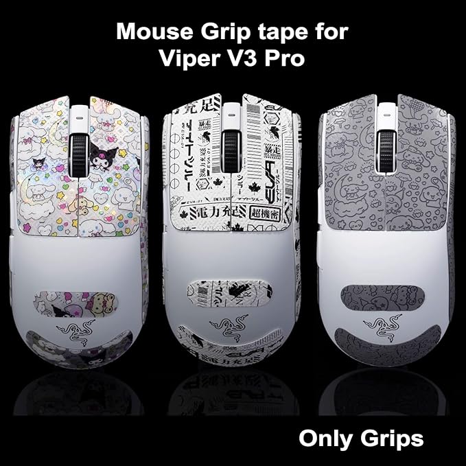 Grip Tape for Razer Viper V3 Pro - Anti-Slip,Enhanced Control, Sweat Resistance,Improves FPS Gaming Grip & Mouse Protection [Pre-Cut] Printsteam BW