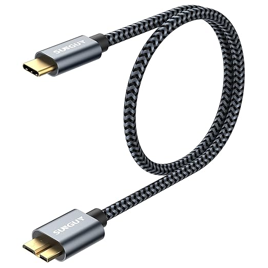 SUNGUY 10Gbps Micro B to USB C Hard Drive Cable 1.5FT, USB 3.1 USB C to Micro B, High-Speed External Hard Drive USB C Cable for iPhone 16/15 Series, MacBook Pro/Air, iPad, WD Toshiba Westgate Seagate