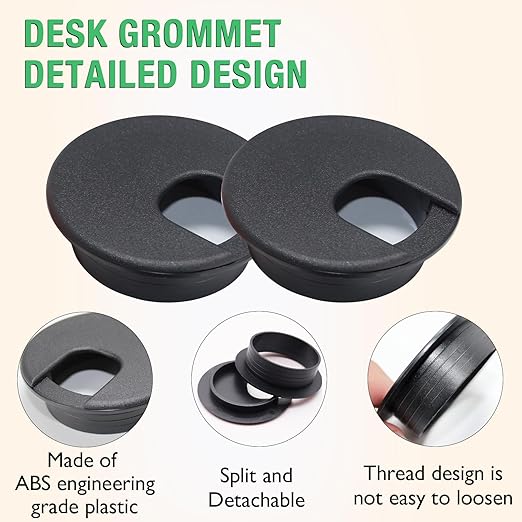 10 Pcs Desk Grommet 1-1/2" / 38 mm, Desk Cord Hole Cover, Cable Grommet ABS Plastic, Desk Hole Grommet for Home & Office Pc, Detachable Cable Cord Organizer-White
