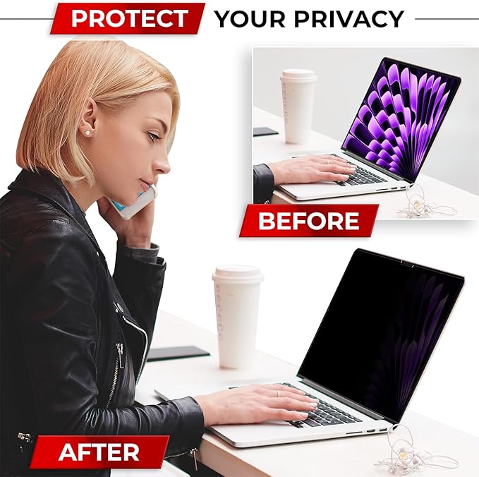 Magnetic Privacy Screen for MacBook Air 13 & 13.6 Inch (2022-2025, M2, M3, M4) Removable Laptop Privacy Filter Shield and Protector