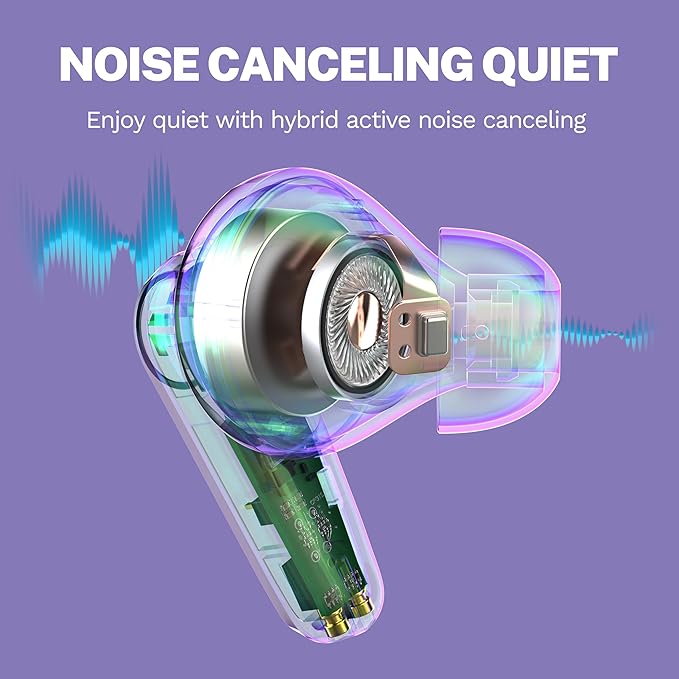 JLab Go Pods ANC True Wireless Bluetooth Earbuds & Charging Case, Hybrid Active Noise canceling + Be Aware for Safe Listening, 26+ Hours Total Playtime, Clear Calls, Custom Sound via App, Lilac