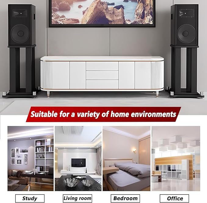 A Pair of Universal Speaker Stands, Heavy Duty Speaker Stands Holds Bookshelf Speaker Satellite Speaker Large Speaker, Vibration-Absorbing MDF Design, Holds 88lbs Speaker (Black, 60cm/23.6in)