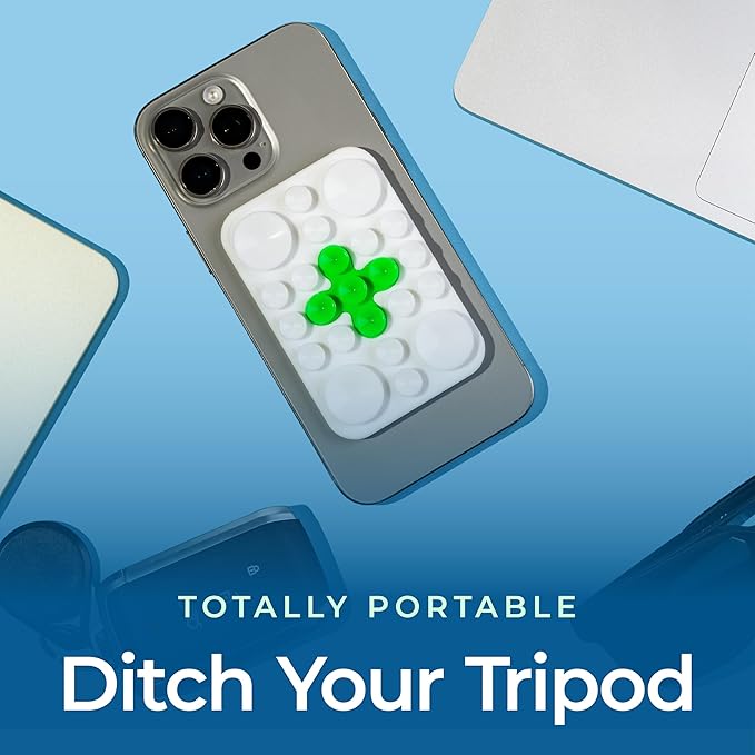 The Clingy Thingy Magnetic Sticky Phone Grip - Removable iPhone Suction Grip for Hands-Free FaceTime - Workouts, Influencers & Content Creator Essentials, Compatible with iPhone 12-16 (White/Green)