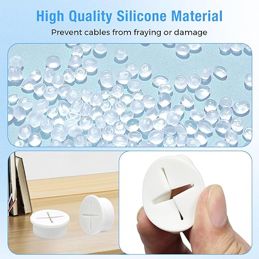 Desk Grommet, 1 in 25 mm Silicone Rubber Grommets, White Desk Hole Cover for Cables, Flexible Wall Cord Pass Through Grommet for Office Table Computer Home Furniture Wire Organizer-8 Pcs