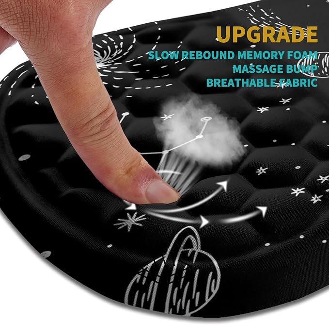 Hokafenle Ergonomic Mouse Pad Wrist Support, Wrist Rest Mousepad for Carpal Tunnel Pain Relief with Integrated Memory Foam Slope Massage Bulge (11.8x7.9 inch,Galaxy