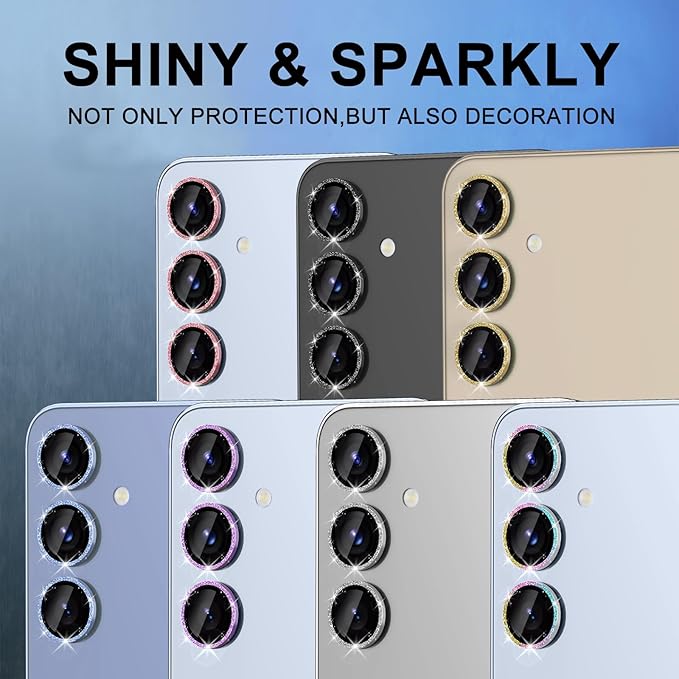 for Samsung Galaxy S25 Plus Camera Lens Protector, Individual Metal Ring Tempered Glass Lens Cover, [Strong Adsorption] Scratch Resistant Ultra-Thin HD Clear Lens Cover, 1 Set-Colorful Sparkly