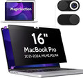 Privacy Screen for MacBook Pro 16 Inch (2021-2024, M1, M2, M3, M4), MagicSuction™ Removable Anti Spy Black Protector, Glare Blue Light Filter for Mac Laptop Computer