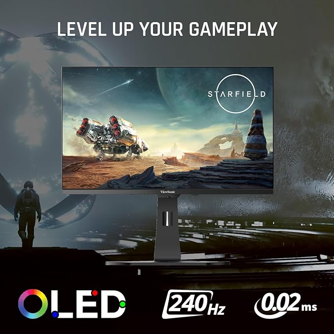 ViewSonic XG272-2K-OLED 27 Inch 1440p 240Hz OLED Ergonomic White Gaming Monitor with up to 0.01ms, FreeSync Premium, G-Sync Compatibility, RGB, and USB-C, HDMI v2.1, DP Inputs