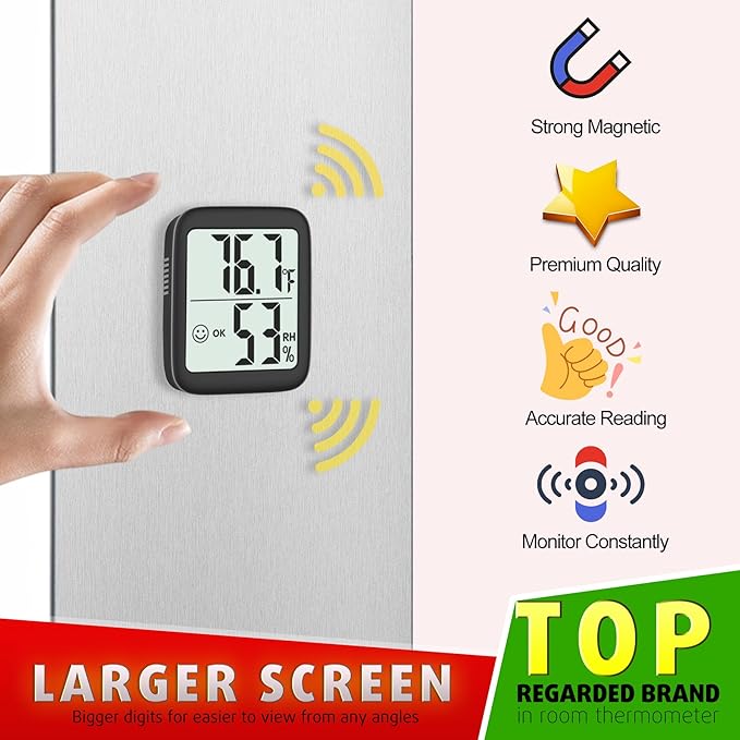 Antonki 2 Pack Room Thermometer for Home, Indoor Hygrometer Humidity Meter Gauge, Digital Temperature and Humidity Sensor Monitor for House, Terrarium, Incubator, Greenhouse - Battery Included