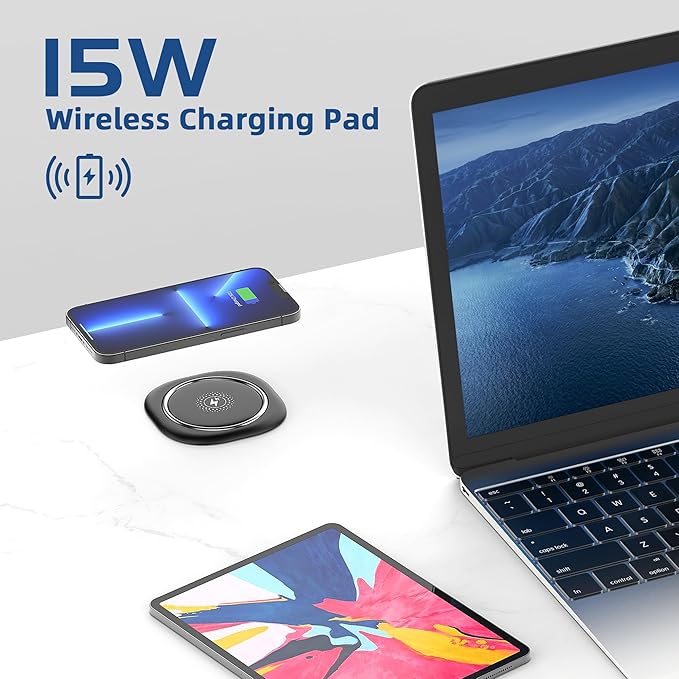 Jgstkcity Pop Up Countertop Outlet with 15W Wireless Charger,20W USB C Ports,Flush Mount Tamper Resistant,Recessed Grommet Receptacle,4 USB 4 Outlets,15A,1875W,ETL Listed,3.15in Hole,Black