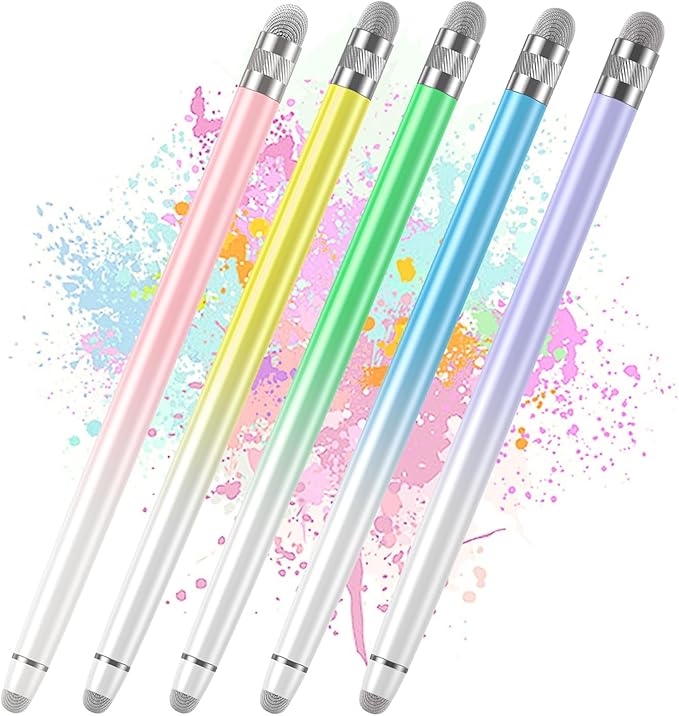 5PCS Stylus Pens for Touch Screens, Stylus Pen for iPhone/iPad/Tablet Android/Microsoft/Surface, Compatible with All Touch Screens (Purple/Pink/Blue/Green/Yellow)