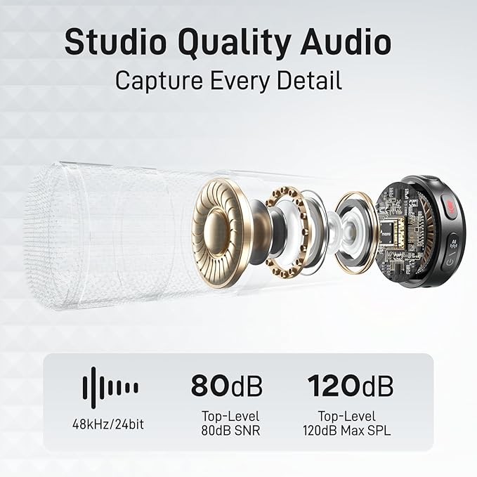 MAONO Wireless Lavalier Microphone for Camera/PC/Laptop/Phones, Mini Lapel Mic with 48khz 24bit, 1000ft Range, Noise Cancellation, Gain Knob, Mono-Stereo Switch, 30H Use for Video Recording - Wave T5