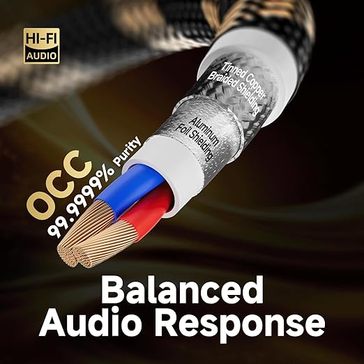 TODN High End RCA Cables for Audiophile 2 RCA Male to Male Stereo Audio Cable with Dual Shielded for HiFi Home Theater (4.9ft/1.5m, 1 Pair)