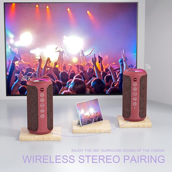 Ortizan X10 Portable Bluetooth Speaker, 24W Stereo Sound, IPX7 Waterproof, 30H Playtime, 66ft Bluetooth Range, TWS Pairing, Red