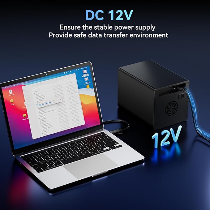 4 Bay Hard Drive Enclosure with Cooling Fan for 2.5/3.5" SATA HDD/SSD with USB A/C 3.0 Cable, Tool-Free HDD Enclosure, 3.5 Hard Drive Enclosure Support 80TB, Hot Swappable(NO RAID/NAS)