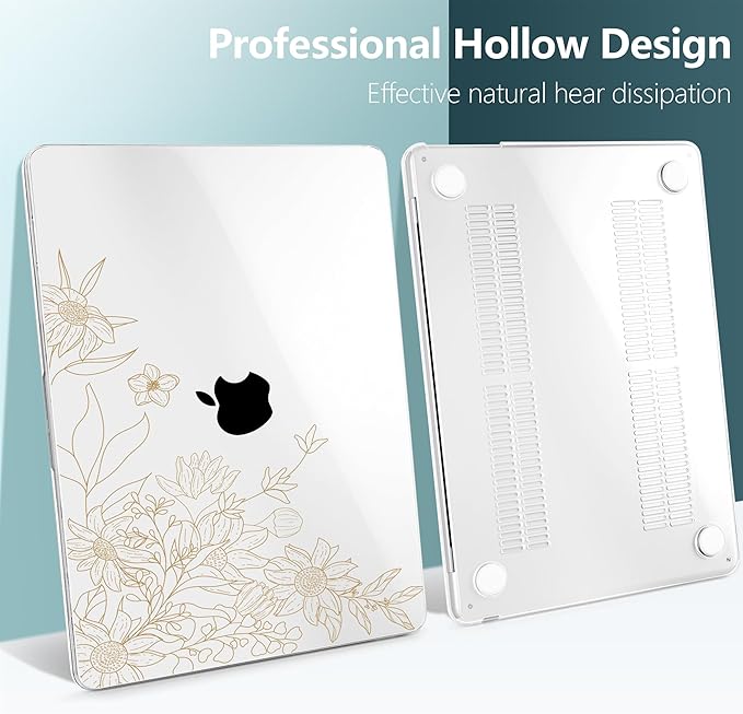 TWOLSKOO Compatible with M4 MacBook Air 13.6 inch Case 2025-2022 Release M4 A3240 M3 A3113 M2 A2681, Plastic Hard Shell & Keyboard Cover & Type C Adapter & Screen Protector, Monoline Floral