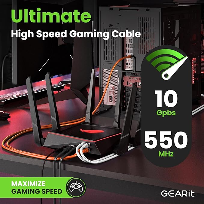 GEARit Cat 6 Ethernet Cable (50-Pack 1 Foot) Cat6 Network Patch, 10Gbps, RJ45, Snagless Cord, Gold-Plated Connectors, Internet for PC, TV, Tablet, Router, Printer, Servers, IT Data Center - Orange