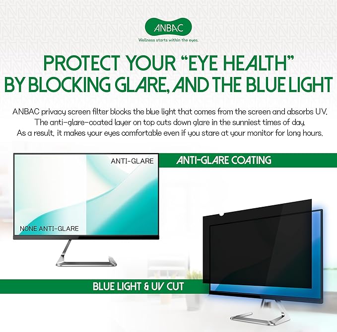 23.6 Inch Desktop Privacy Screen Shield for 16:9 Wide Monitor - Anti Glare Computer Privacy Screen Cover | Blue Light Blocking Screen Protector | Scratch Resistant UV Filter | Attachment Type