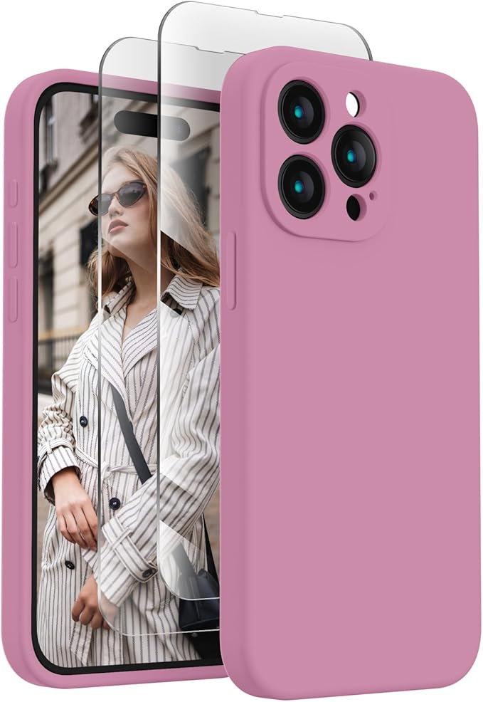 FireNova Designed for iPhone 15 Pro Max Case, Silicone Upgraded [Camera Protection] Phone Case with [2 Screen Protectors], Soft Anti-Scratch Microfiber Lining Inside, 6.7 inch, Lilac Purple